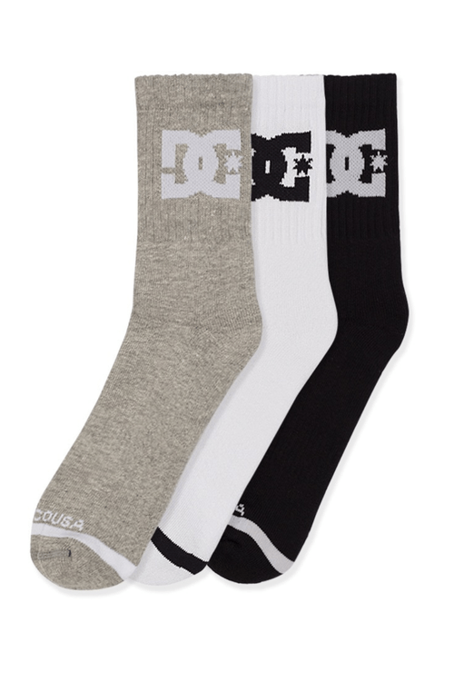 Kit DC Shoes 3 Meias Cano Médio Atoalhada 39 A 42 Branco/Preto/Mescla